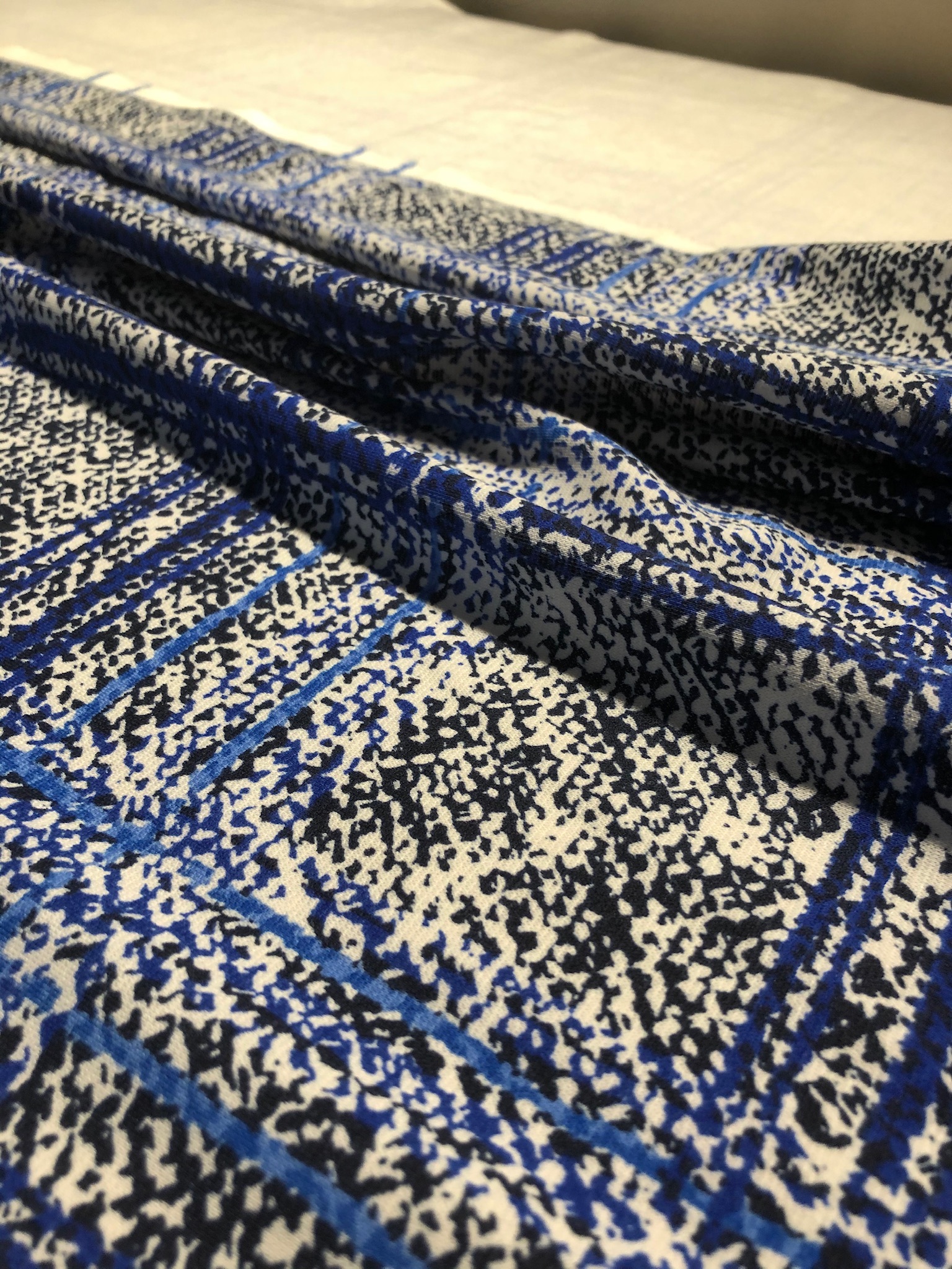 Snapshot of the blue and off-shite plaid ponte fabric